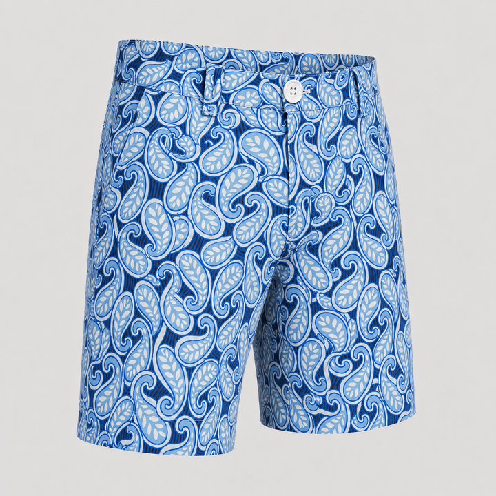 Sport Monaco Men's Slim Fit Paisley Print Cotton Shorts - BLUE / WHITE