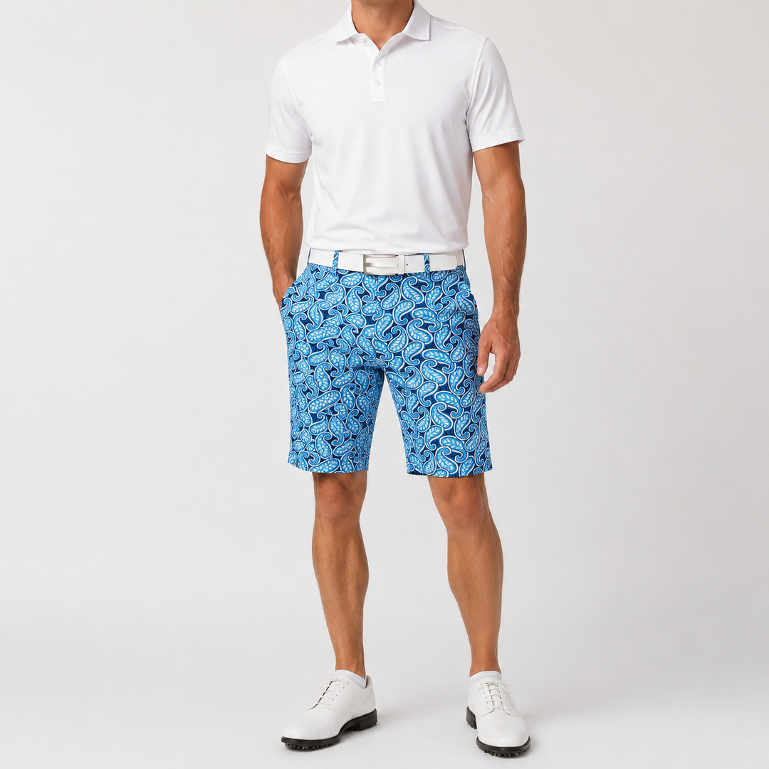 Sport Monaco Men's Slim Fit Paisley Print Cotton Shorts - BLUE / WHITE