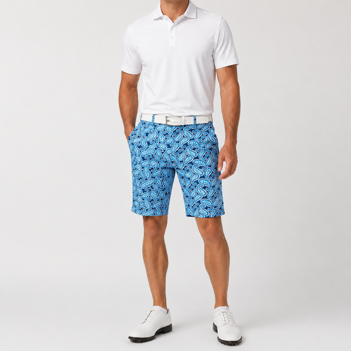 Sport Monaco Men's Slim Fit Paisley Print Cotton Shorts - BLUE / WHITE