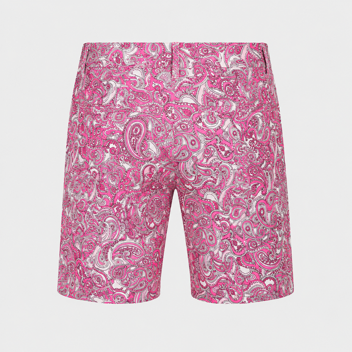 Sport Monaco Men's Slim Fit Paisley Print Cotton Shorts - PINK / WHITE