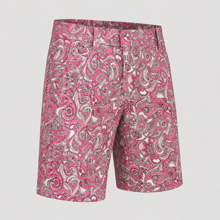 Sport Monaco Men's Slim Fit Paisley Print Cotton Shorts - PINK / WHITE