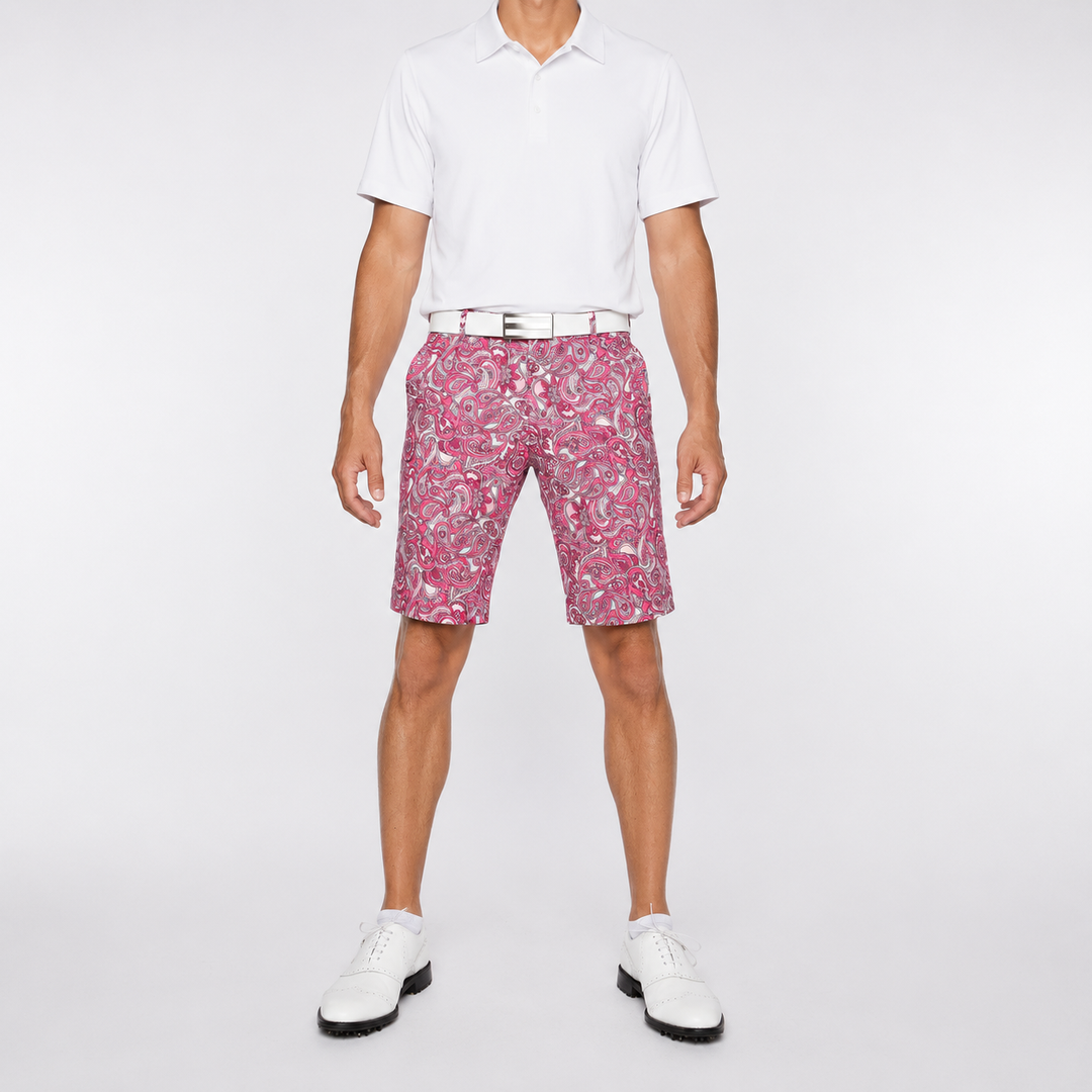 Sport Monaco Men's Slim Fit Paisley Print Cotton Shorts - PINK / WHITE