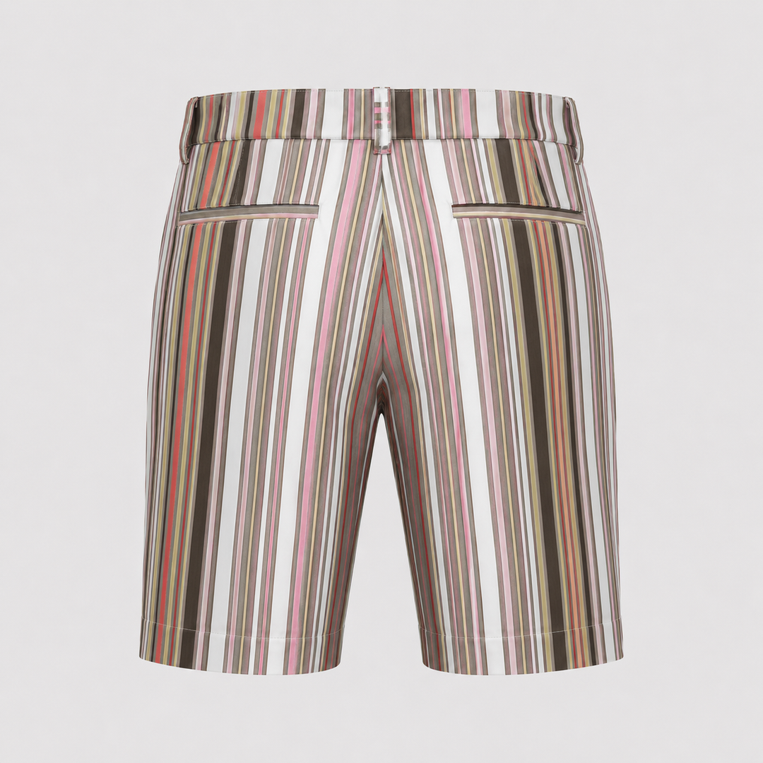 Sport Monaco Men's Slim Fit Stripe Print Cotton Shorts - PINK / GREY