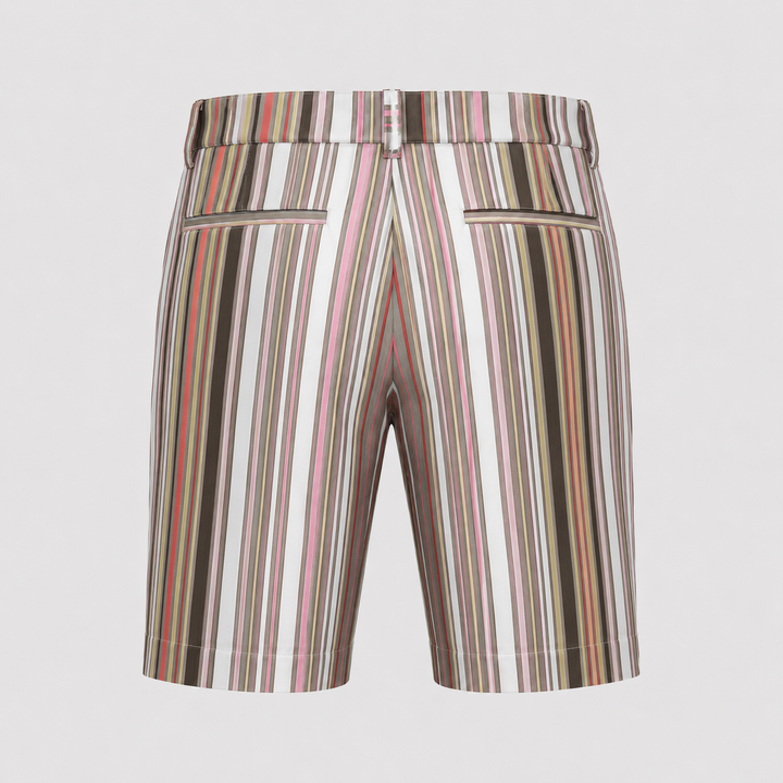 Sport Monaco Men's Slim Fit Stripe Print Cotton Shorts - PINK / GREY