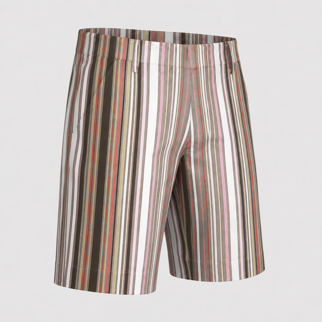 Sport Monaco Men's Slim Fit Stripe Print Cotton Shorts - PINK / GREY