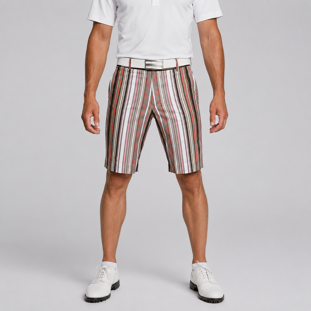 Sport Monaco Men's Slim Fit Stripe Print Cotton Shorts - PINK / GREY