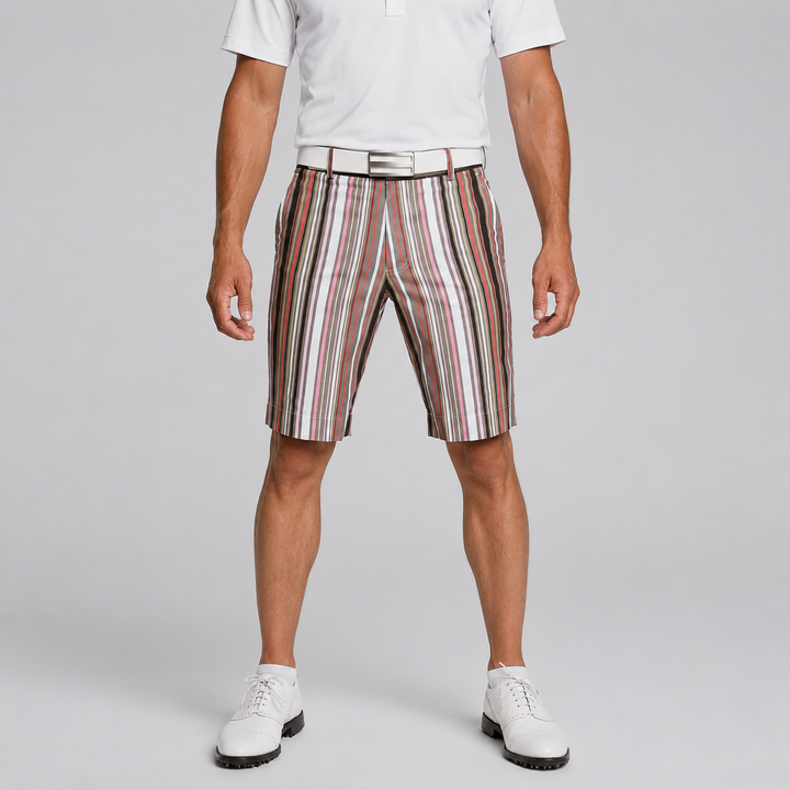 Sport Monaco Men's Slim Fit Stripe Print Cotton Shorts - PINK / GREY