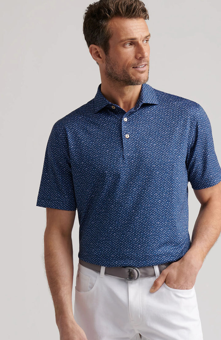 Peter Millar Men's Classic Fit Sidecar Performance Jersey Polo - NAVY