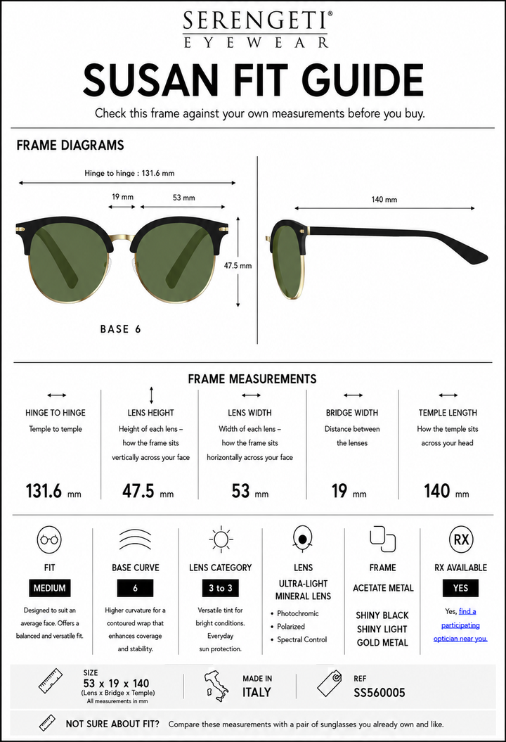 Serengeti SUSAN Polarized Driver Sunglasses - SHINY BLACK