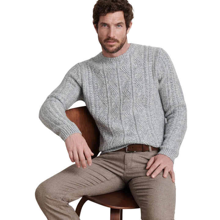 Peter Millar Men's Tailored Fit Callum Cable Knit Crewneck Sweater - GALE GREY