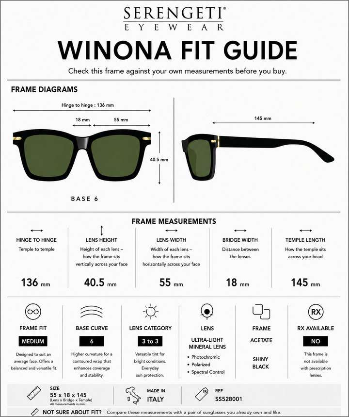 Serengeti WINONA Polarized Driver Sunglasses - SHINY BLACK