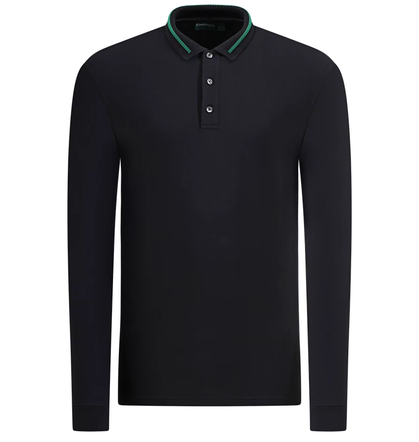 Chervo Men's ABBAZIA Pro-Therm® Thermal Longsleeve Pique Polo - BLACK