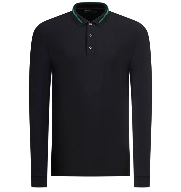 Chervo Men's ABBAZIA Pro-Therm® Thermal Longsleeve Pique Polo - BLACK