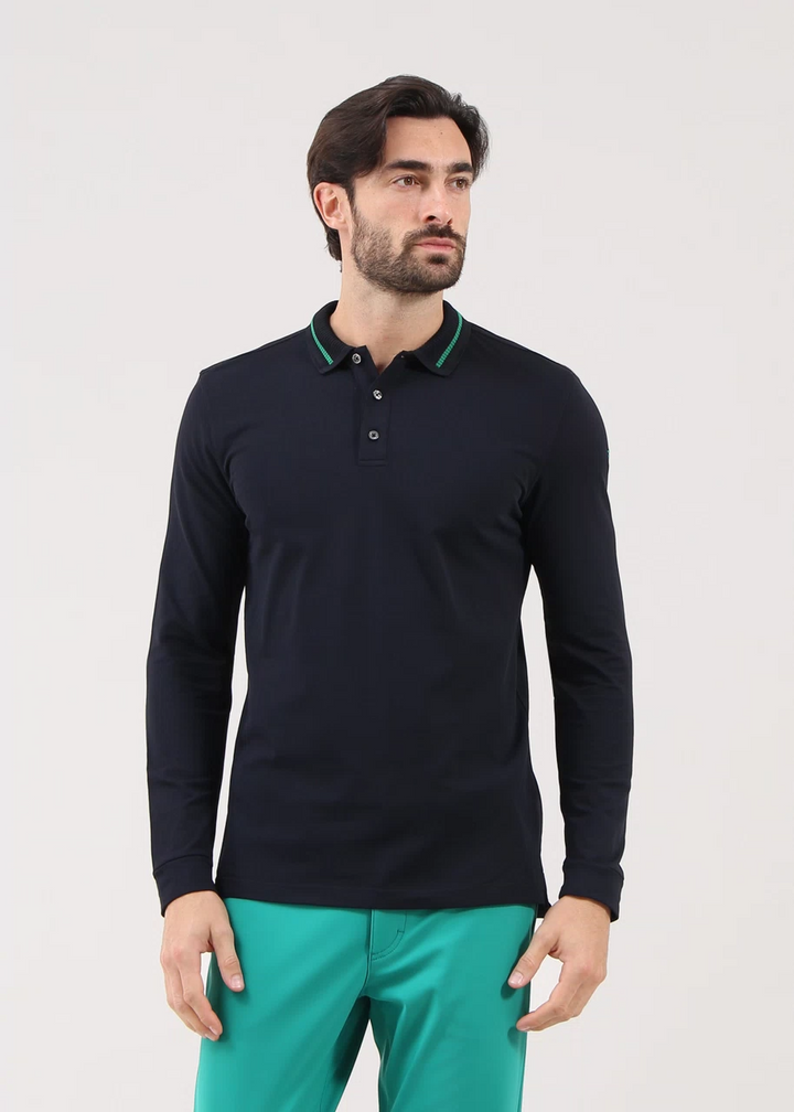 Chervo Men's ABBAZIA Pro-Therm® Thermal Longsleeve Pique Polo - BLACK