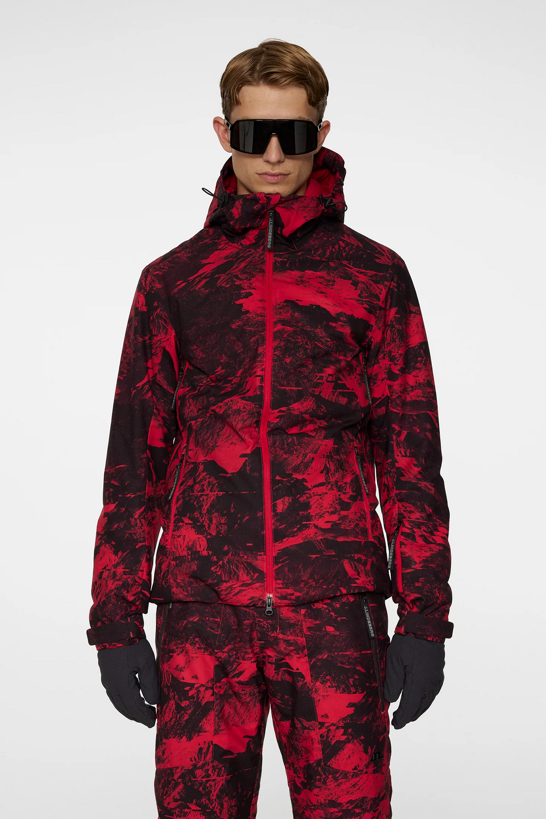 J.Lindeberg Men's ACE Printed Ski Jacket - MOUNTAIN GLITCH RED