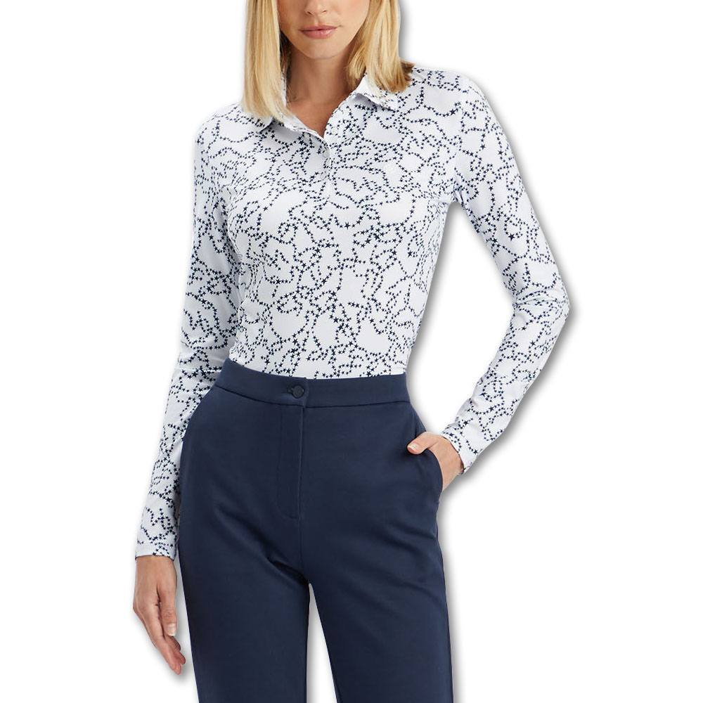 G/FORE WOMENS STAR DUST SILKY TECH NYLON LONG SLEEVE POLO - SNOW