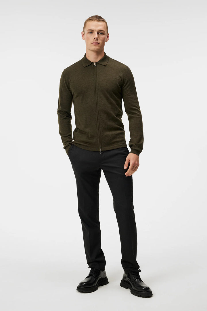 J.Lindeberg Mens Nyle Merino Zip Cardigan - FOREST GREEN