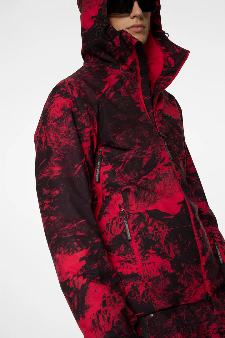 J.Lindeberg Men's ACE Printed Ski Jacket - MOUNTAIN GLITCH RED