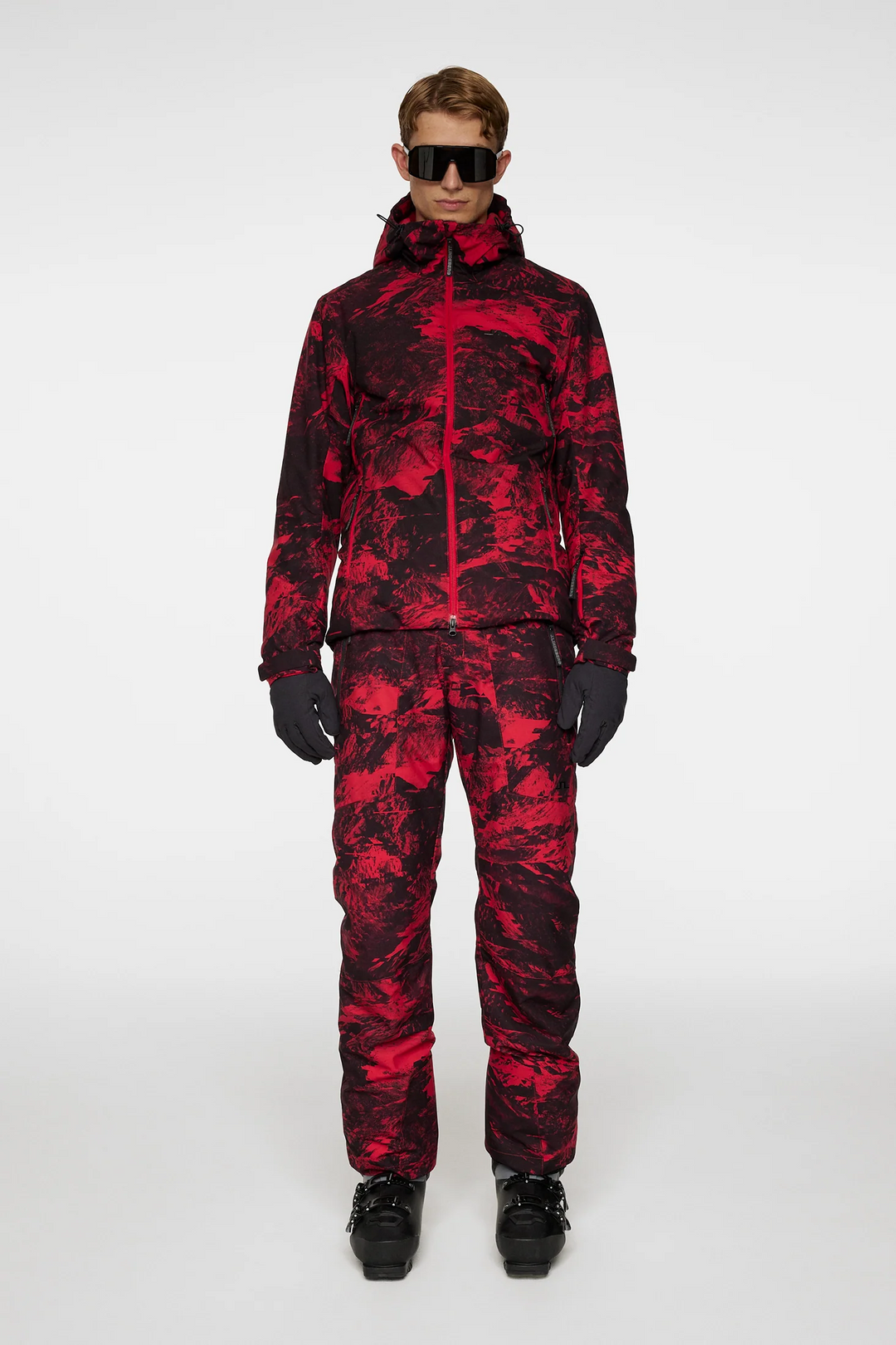 J.Lindeberg Men's ACE Printed Ski Jacket - MOUNTAIN GLITCH RED