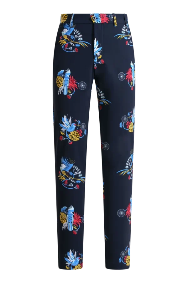 Chervò Men's SERENO 4-Way Stretch Tropical Print Pant - NAVY