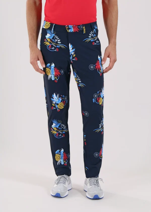 Chervò Men's SERENO 4-Way Stretch Tropical Print Pant - NAVY