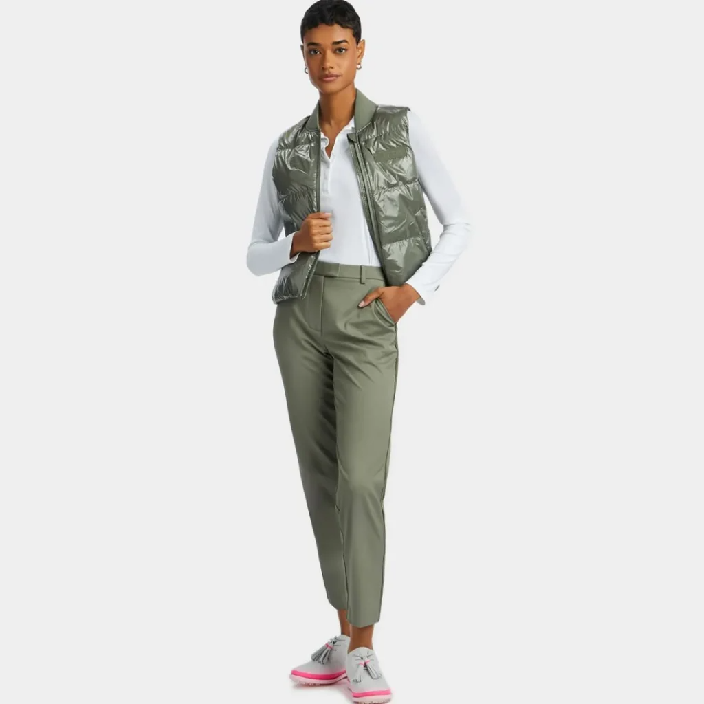 G/FORE WOMEN'S CIRCLE G's COATED NYLON QUILTED PUFFER VEST - ISLE GREEN