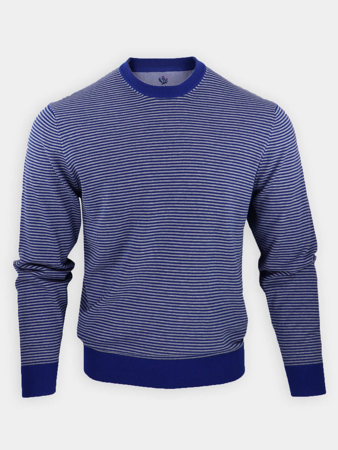 Donald Ross Mens 2-Color Feeder Stripe Cotton Crewneck Pullover - NAVY