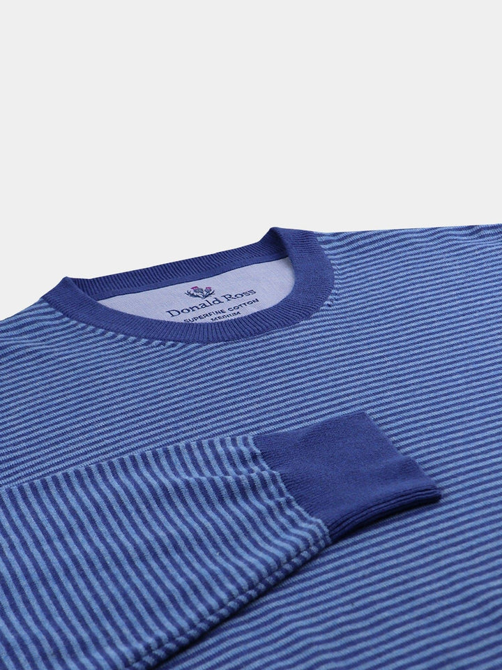 Donald Ross Mens Classic Fit 2-Color Feeder Stripe Cotton Crewneck Pullover - NAVY