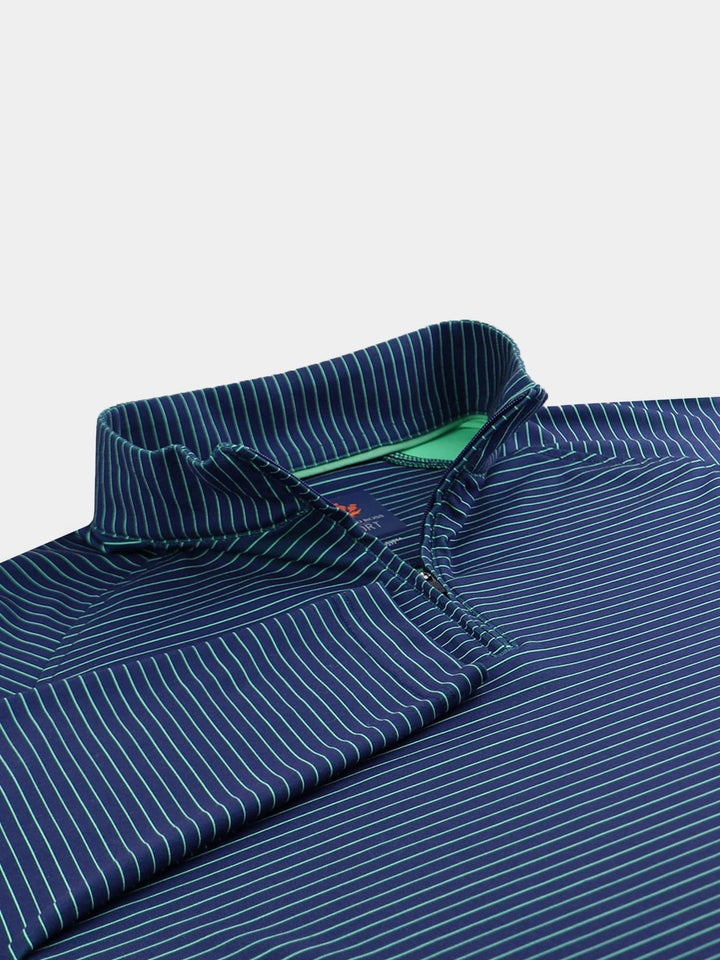 Donald Ross Mens Liam Long Sleeve Pencil Stripe 1/4 Zip Pullover - NAVY / IRISH GREEN