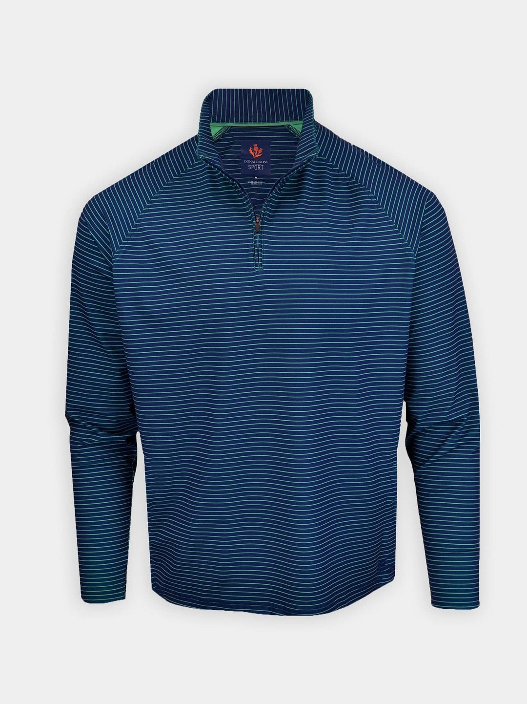 Donald Ross Mens Liam Long Sleeve Pencil Stripe 1/4 Zip Pullover - NAVY / IRISH GREEN
