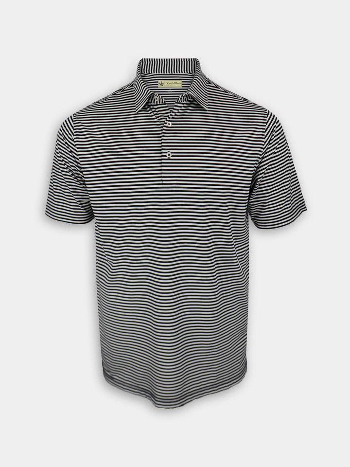 Donald Ross Mens 2 Color Feeder Stripe Polo - BLACK / OYSTER