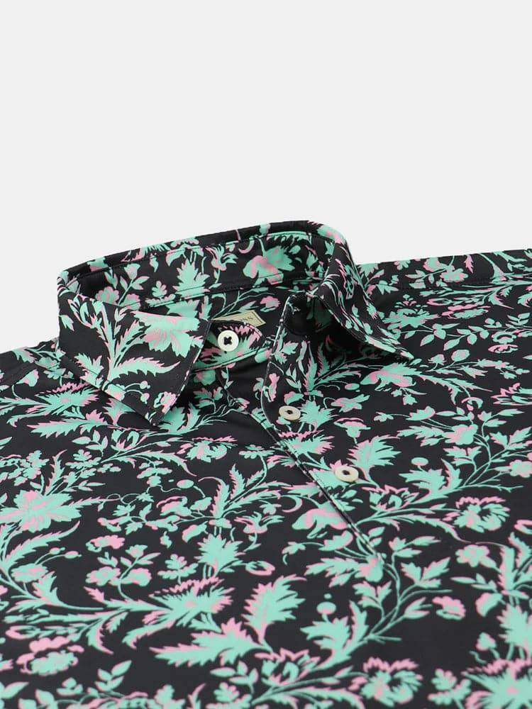 Donald Ross Mens Classic Fit Bold Floral Print Polo - BLACK