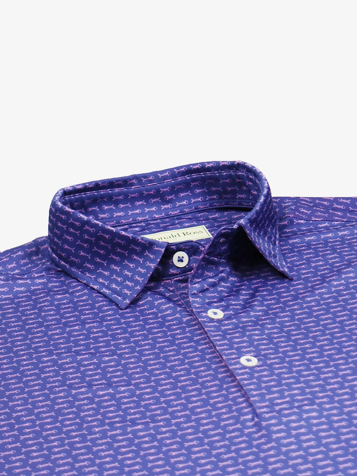 Donald Ross Men's Bonefish Print Jersey Polo - NAVY / AZALEA