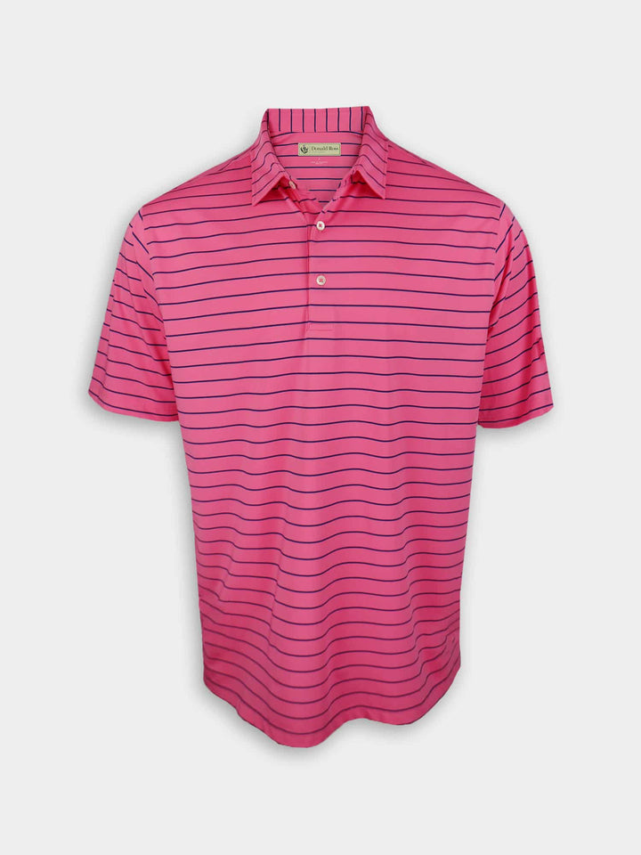 Donald Ross Mens Chalk Stripe Jersey Polo - AZALEA / NAVY