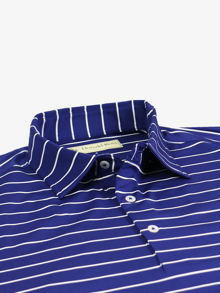 Donald Ross Mens Classic Fit Chalk Stripe Jersey Polo - NAVY / CREAM