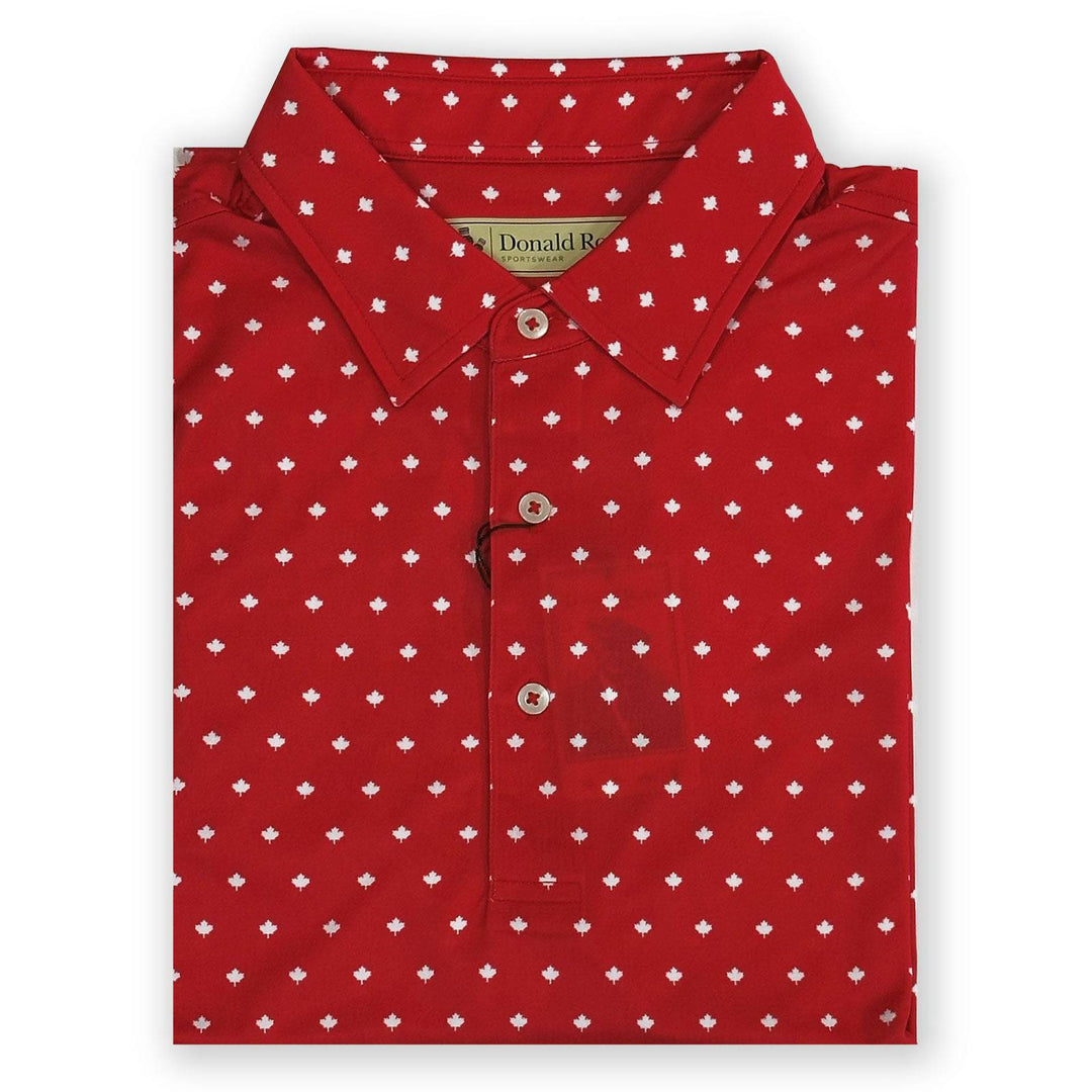 Donald Ross Mens Classic Fit Maple Leaf Print Polo Shirt- MOROCCO / WHITE