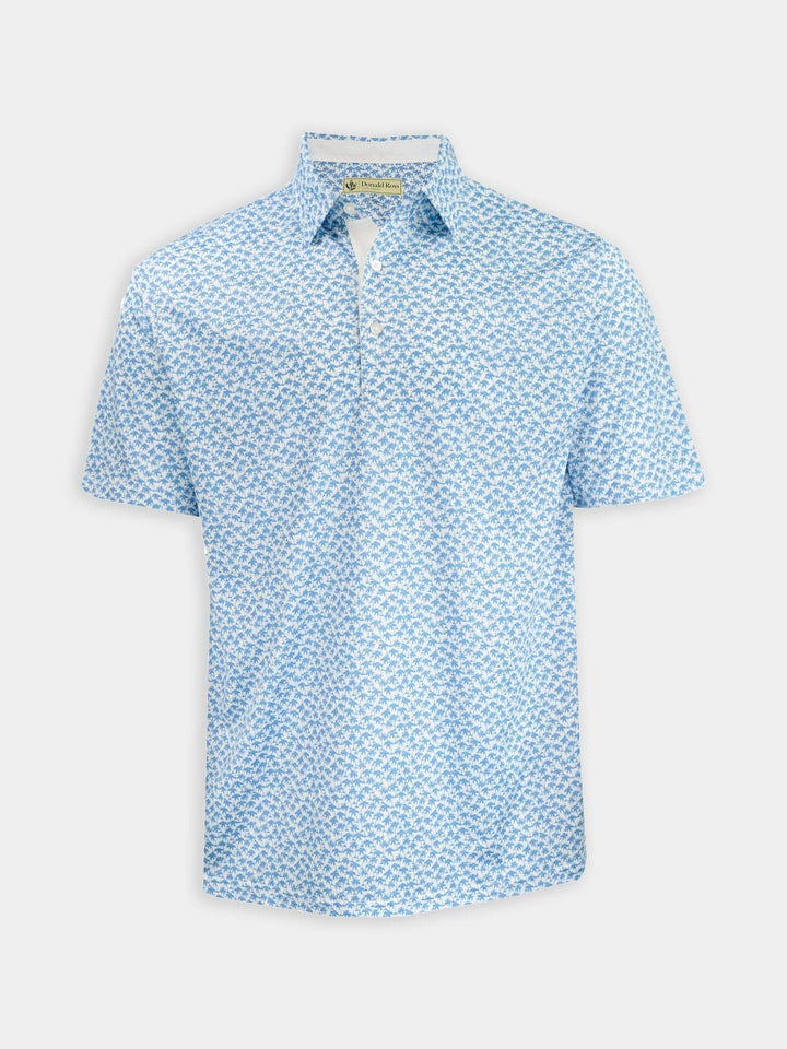 Donald Ross Mens Classic Fit Palm Tree Print Jersey - WHITE / DOLPHIN