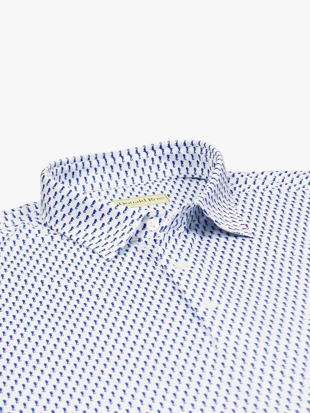 Donald Ross Men's Seahorse Print Jersey Polo - WHITE / ROYAL