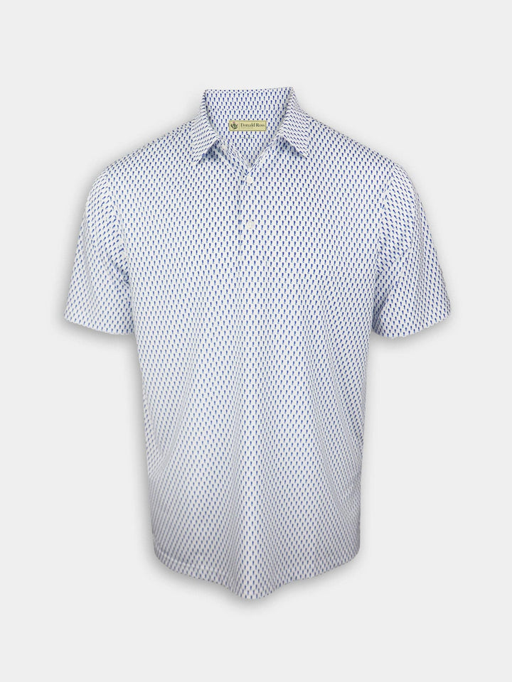 Donald Ross Men's Seahorse Print Jersey Polo - WHITE / ROYAL