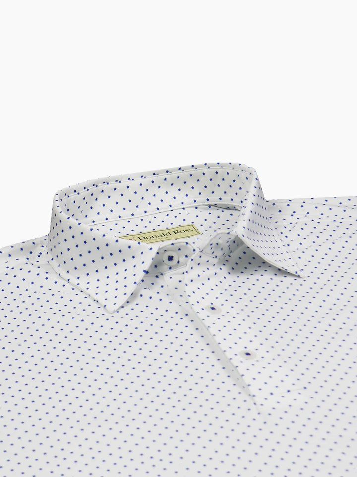 Donald Ross Men's Classic Fit Star Print Jersey Polo - WHITE / ROYAL