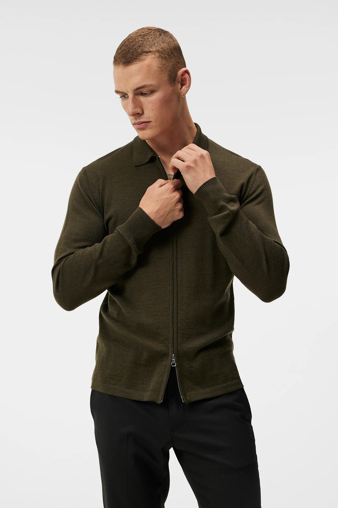 J.Lindeberg Mens Nyle Merino Zip Cardigan - FOREST GREEN