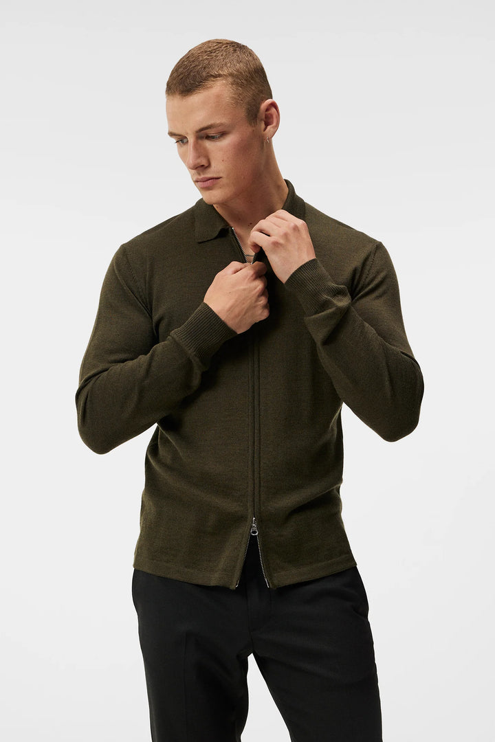 J.Lindeberg Mens Nyle Merino Zip Cardigan - FOREST GREEN