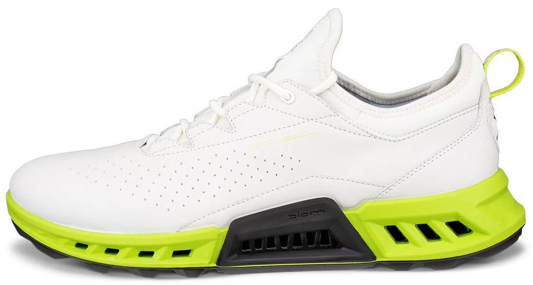 ECCO Men's Biom C4 Leather GORE-TEX Golf Shoes - WHITE / LIME PUNCH