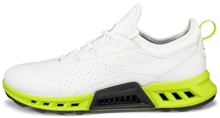 ECCO Men's Biom C4 Leather GORE-TEX Golf Shoes - WHITE / LIME PUNCH