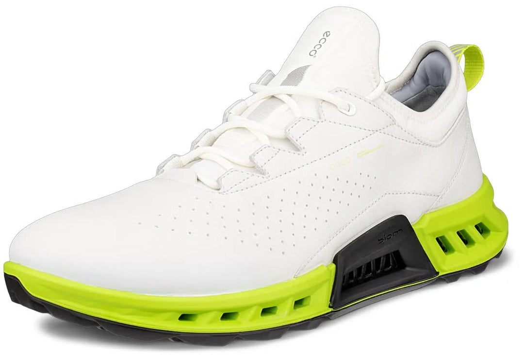 ECCO Men's Biom C4 Leather GORE-TEX Golf Shoes - WHITE / LIME PUNCH