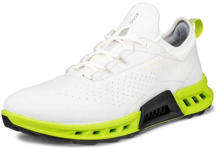 ECCO Men's Biom C4 Leather GORE-TEX Golf Shoes - WHITE / LIME PUNCH