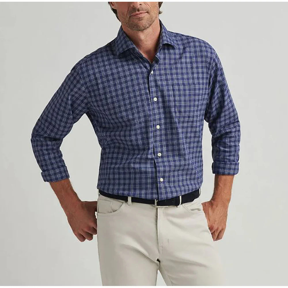 Peter Millar Men's Classic Fit Elton Crown Lite Cotton Stretch Sport Shirt - NAVY
