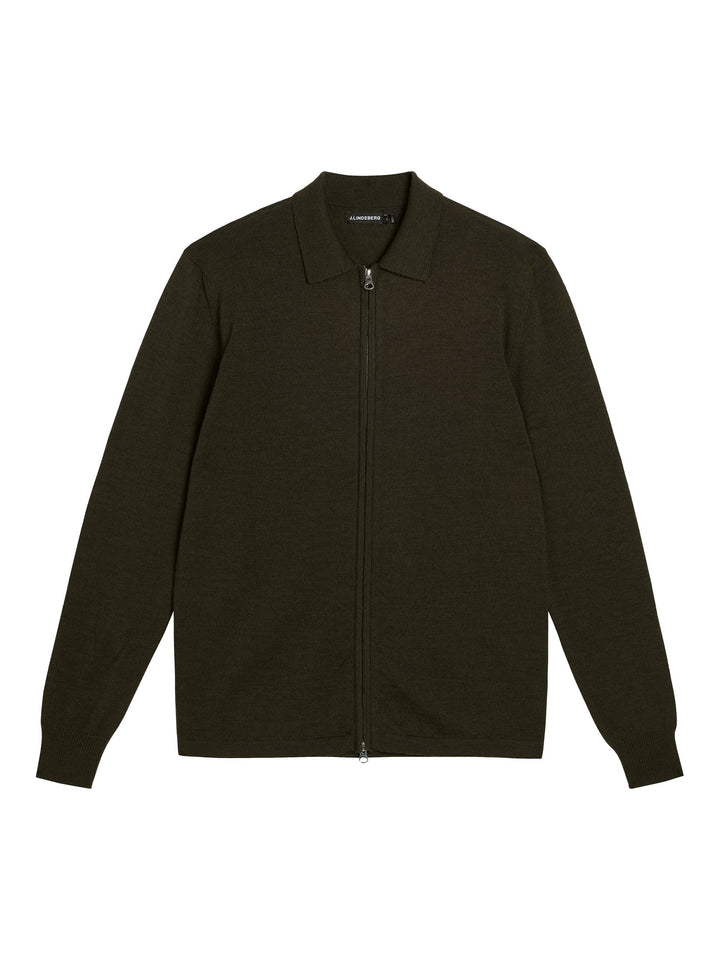 J.Lindeberg Mens Nyle Merino Zip Cardigan - FOREST GREEN