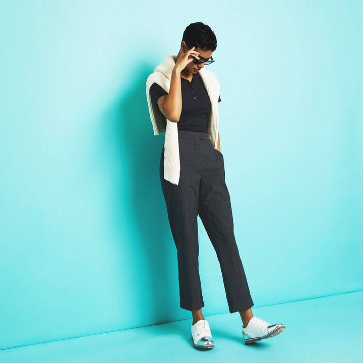 G/FORE WOMEN'S CUFFED GLEN PLAID STRETCH PLAID TROUSERS - CHARCOAL HEATHER GREY
