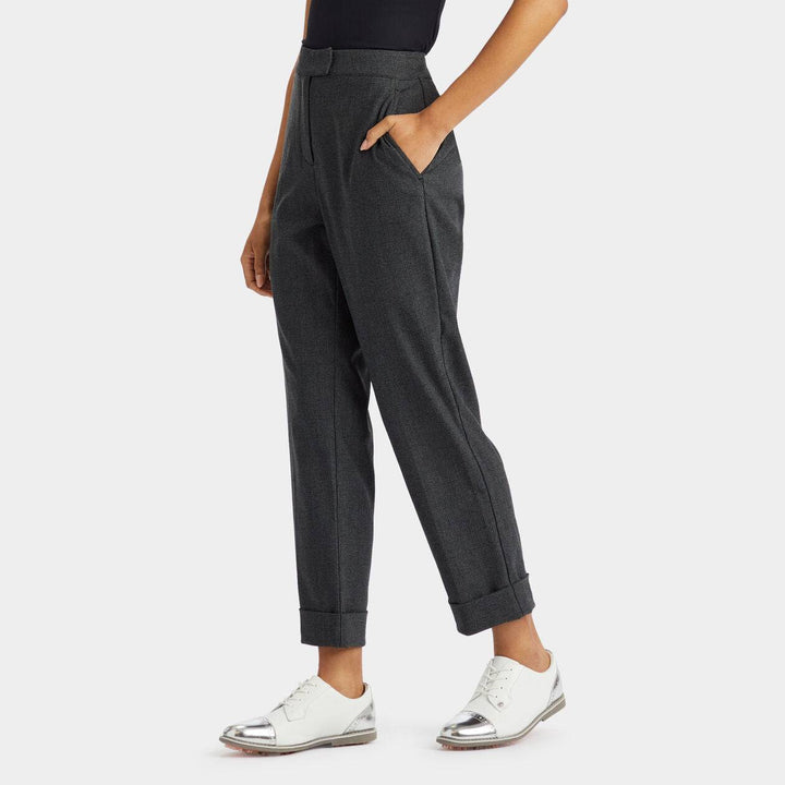 G/FORE WOMEN'S CUFFED GLEN PLAID STRETCH PLAID TROUSERS - CHARCOAL HEATHER GREY